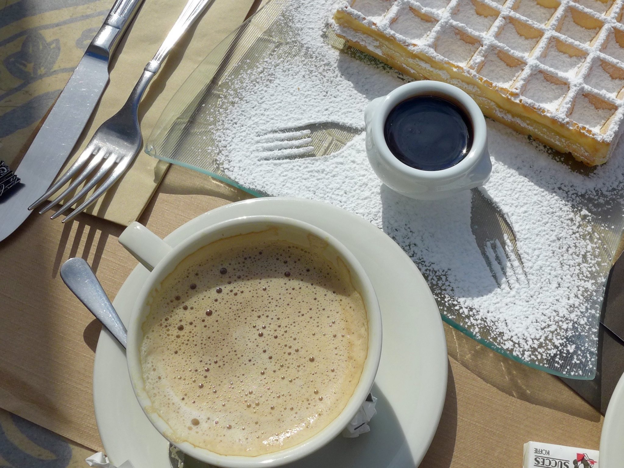 Belgian waffle and cappuccino