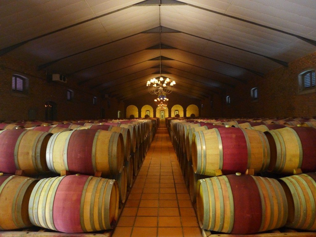 Wine casks inside holding room at the Waterford Estate, home of a Stellenbosch wine tour