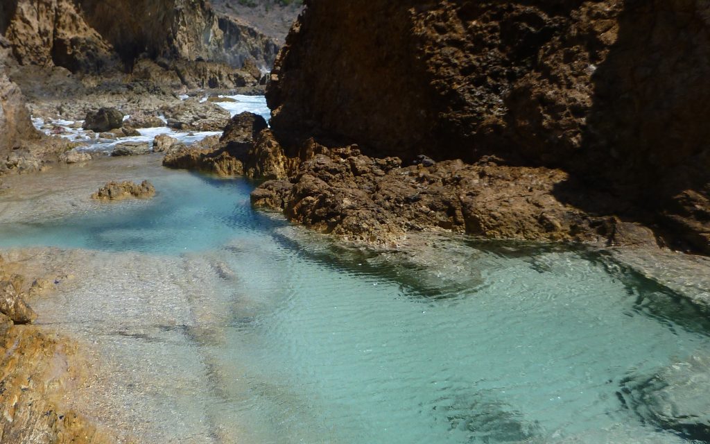 an empty tidal pool, a perk of traveling after spring break