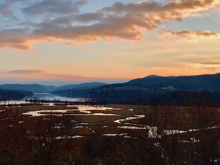 Constitution Marsh and the Hudson Highlands at dusk, a view to be enjoyed during Boscobel twilight tours