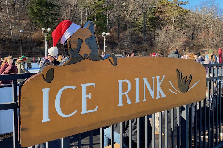 Wooden Sign at the Bear Mountain Ice Skating Rink, a Fun Place to Ice Skate in the Hudson Valley