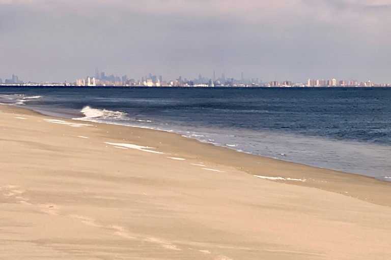 View of the NYC skyline from the beach at Sandy Hook NJ