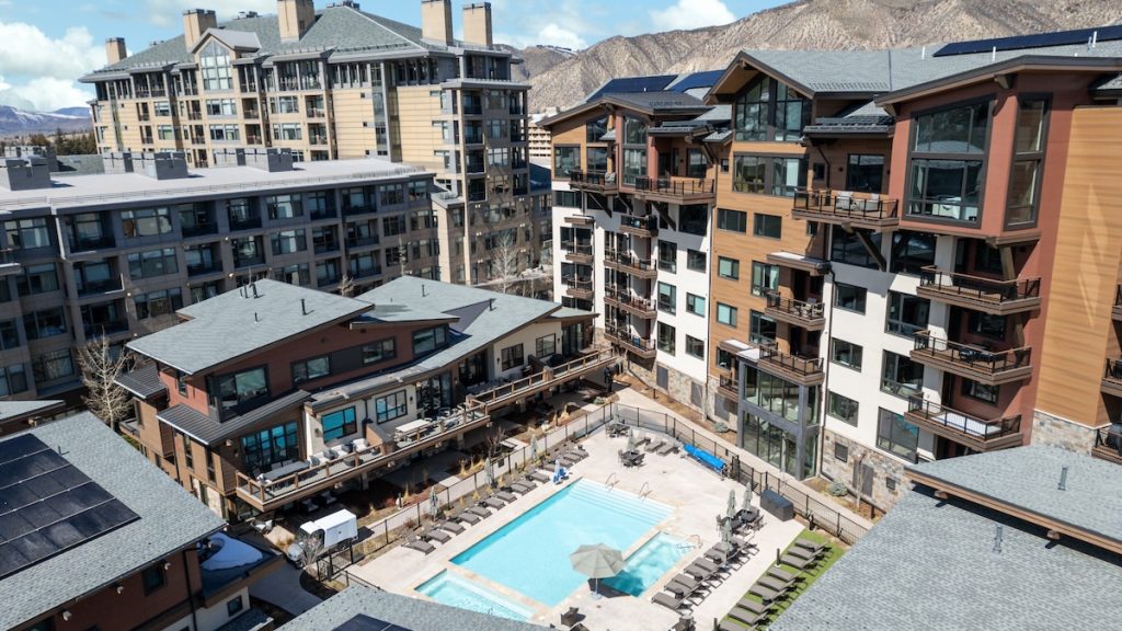 aerial view of One Riverfront condo complex in Beaver Creek, Colorado