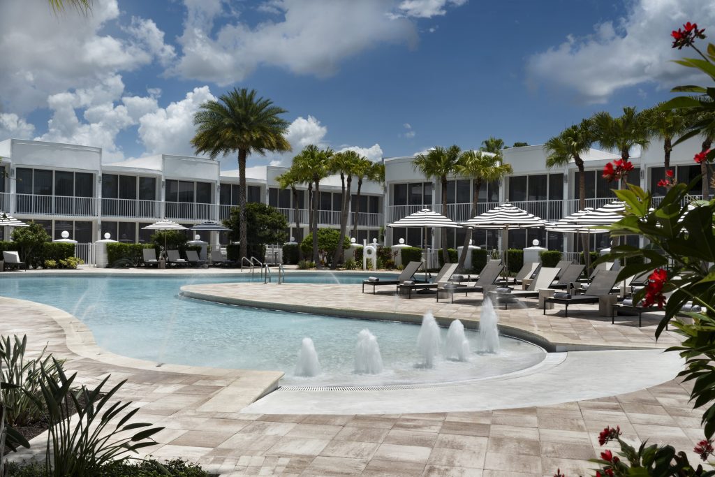 Outdoor pool area at the redesigned Renaissance Orlando Resort and Spa, a Disney World property that accepts Marriott points.