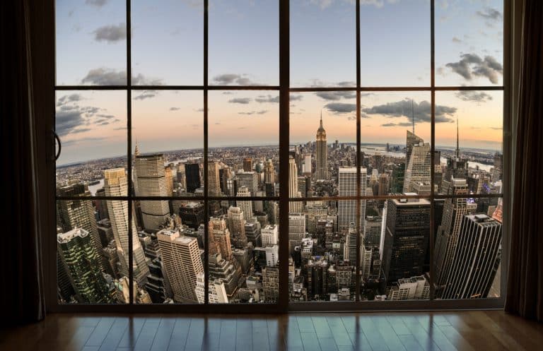 NYC skyline viewed from a window