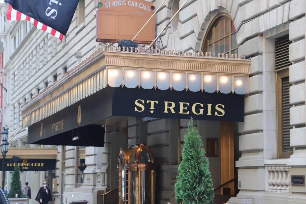 Entrance to the NYC St. Regis, one of the best Manhattan historic hotels.