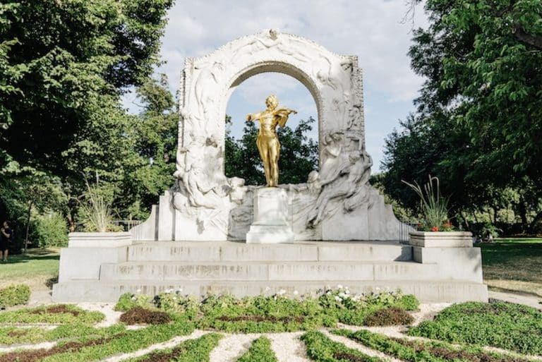 Golden Johann Strass Monument in the Stadtpark.